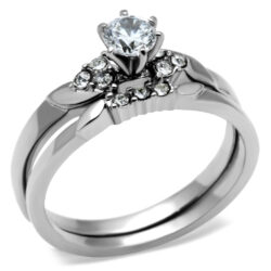 TK694 - High polished (no plating) Stainless Steel Ring with AAA Grade CZ  in Clear