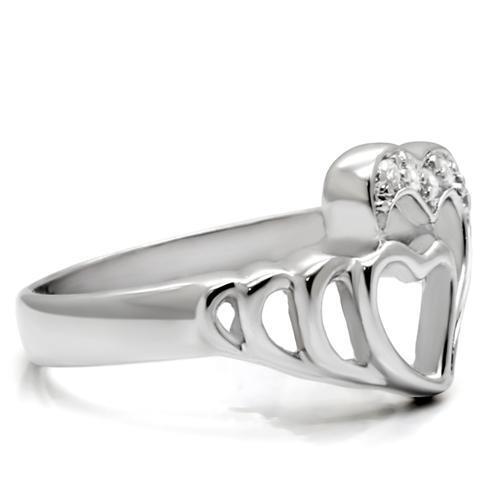 TK6X179 - High polished (no plating) Stainless Steel Ring with AAA Grade CZ  in Clear