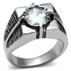 TK701 - High polished (no plating) Stainless Steel Ring with AAA Grade CZ  in Clear