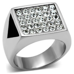 TK707 - High polished (no plating) Stainless Steel Ring with Top Grade Crystal  in Clear