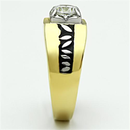 TK739 - Two-Tone IP Gold (Ion Plating) Stainless Steel Ring with AAA Grade CZ  in Clear