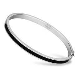 TK741 - High polished (no plating) Stainless Steel Bangle with Epoxy  in Jet