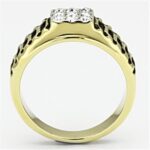 TK753 - Two-Tone IP Gold (Ion Plating) Stainless Steel Ring with Top Grade Crystal  in Clear