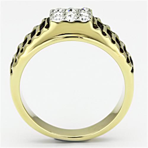 TK753 - Two-Tone IP Gold (Ion Plating) Stainless Steel Ring with Top Grade Crystal  in Clear