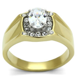 TK758 - Two-Tone IP Gold (Ion Plating) Stainless Steel Ring with AAA Grade CZ  in Clear