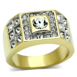 TK762 - Two-Tone IP Gold (Ion Plating) Stainless Steel Ring with Top Grade Crystal  in Clear