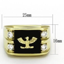 TK793 - IP Gold(Ion Plating) Stainless Steel Ring with Semi-Precious Agate in Jet