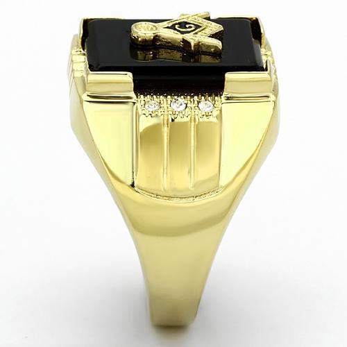 TK795 - IP Gold(Ion Plating) Stainless Steel Ring with Semi-Precious Agate in Jet