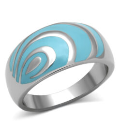 TK804 - High polished (no plating) Stainless Steel Ring with Epoxy  in Sea Blue