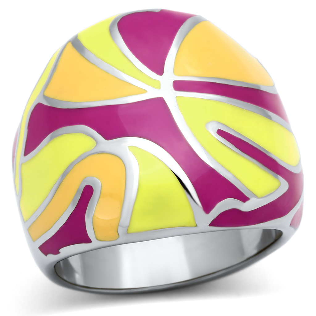 TK834 - High polished (no plating) Stainless Steel Ring with Epoxy  in Multi Color