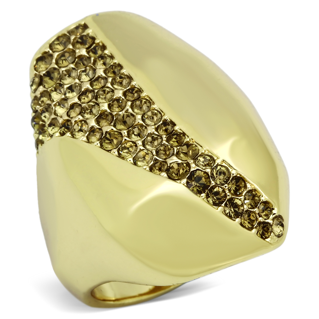 TK854 - IP Gold(Ion Plating) Stainless Steel Ring with Top Grade Crystal  in Smoked Quartz