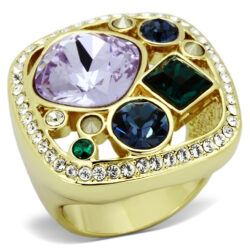 TK855 - IP Gold(Ion Plating) Stainless Steel Ring with Top Grade Crystal  in Multi Color