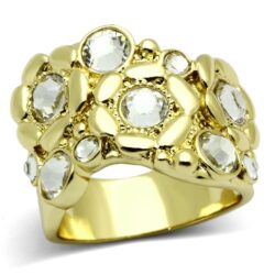 TK856 - IP Gold(Ion Plating) Stainless Steel Ring with Top Grade Crystal  in Clear