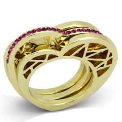 TK863 - IP Gold(Ion Plating) Stainless Steel Ring with Top Grade Crystal  in Fuchsia