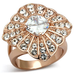 TK866 - IP Rose Gold(Ion Plating) Stainless Steel Ring with AAA Grade CZ  in Clear