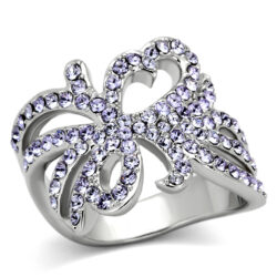 TK869 - High polished (no plating) Stainless Steel Ring with Top Grade Crystal  in Light Sapphire