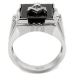 TK8X027 - High polished (no plating) Stainless Steel Ring with Semi-Precious Agate in Jet