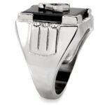 TK8X027 - High polished (no plating) Stainless Steel Ring with Semi-Precious Agate in Jet