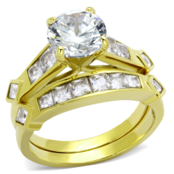 TK8X040 - IP Gold(Ion Plating) Stainless Steel Ring with AAA Grade CZ  in Clear