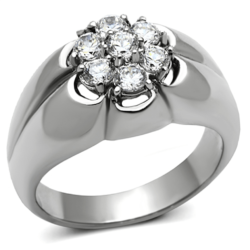 TK944 - High polished (no plating) Stainless Steel Ring with AAA Grade CZ  in Clear