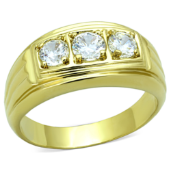 TK946G - IP Gold(Ion Plating) Stainless Steel Ring with AAA Grade CZ  in Clear