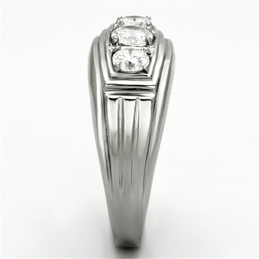 TK946 - High polished (no plating) Stainless Steel Ring with AAA Grade CZ  in Clear