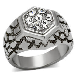 TK960 - High polished (no plating) Stainless Steel Ring with Top Grade Crystal  in Clear