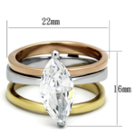 TK964 - Three Tone IPï?‚?‹? IP Gold & IP Rose Gold & High Polished) Stainless Steel Ring with AAA Grade CZ  in Clear