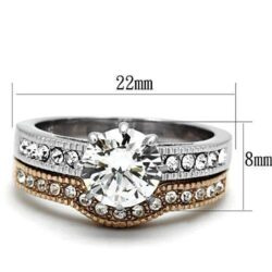 TK966 - Two-Tone IP Rose Gold Stainless Steel Ring with AAA Grade CZ  in Clear