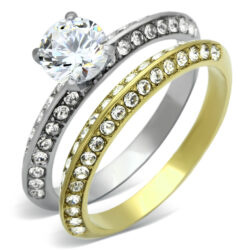 TK967 - Two-Tone IP Gold (Ion Plating) Stainless Steel Ring with AAA Grade CZ  in Clear