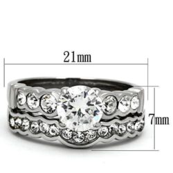 TK974 - High polished (no plating) Stainless Steel Ring with AAA Grade CZ  in Clear