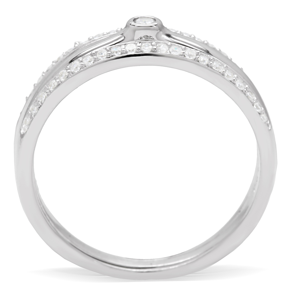 TS013 - Rhodium 925 Sterling Silver Ring with AAA Grade CZ  in Clear