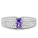 TS025 - Rhodium 925 Sterling Silver Ring with AAA Grade CZ  in Tanzanite