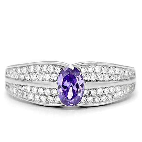 TS025 - Rhodium 925 Sterling Silver Ring with AAA Grade CZ  in Tanzanite