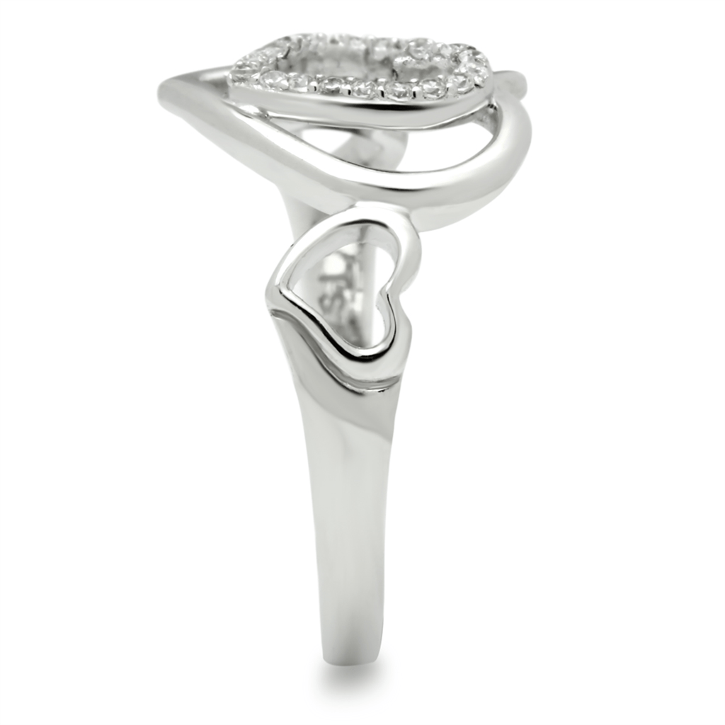 TS058 - Rhodium 925 Sterling Silver Ring with AAA Grade CZ  in Clear