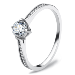 TS079 - Rhodium 925 Sterling Silver Ring with AAA Grade CZ  in Clear