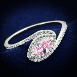 TS101 - Rhodium 925 Sterling Silver Ring with AAA Grade CZ  in Rose