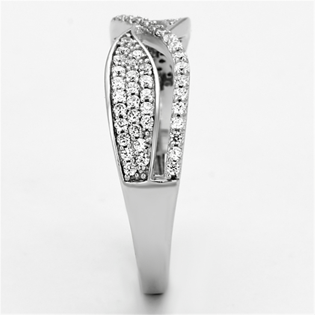 TS108 - Rhodium 925 Sterling Silver Ring with AAA Grade CZ  in Clear