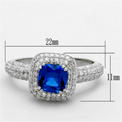 TS137 - Rhodium 925 Sterling Silver Ring with Synthetic Spinel in London Blue