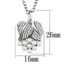 TS165 - Rhodium 925 Sterling Silver Chain Pendant with Synthetic Pearl in White