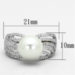 TS169 - Rhodium 925 Sterling Silver Ring with Synthetic Pearl in White