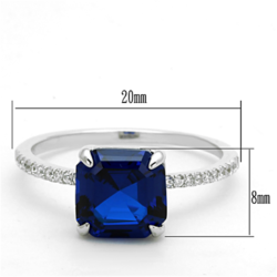 TS177 - Rhodium 925 Sterling Silver Ring with Synthetic Spinel in London Blue