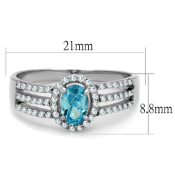 TS184 - Rhodium 925 Sterling Silver Ring with AAA Grade CZ  in Sea Blue