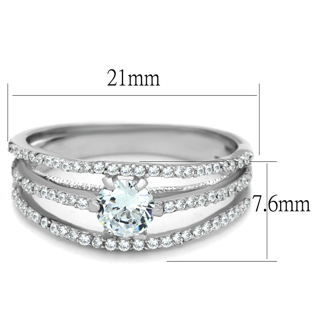 TS185 - Rhodium 925 Sterling Silver Ring with AAA Grade CZ  in Clear