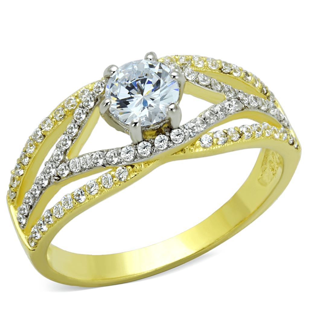 TS200 - Gold+Rhodium 925 Sterling Silver Ring with AAA Grade CZ  in Clear