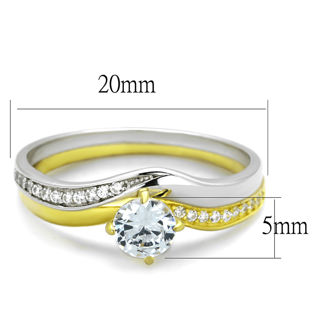 TS210 - Gold+Rhodium 925 Sterling Silver Ring with AAA Grade CZ  in Clear