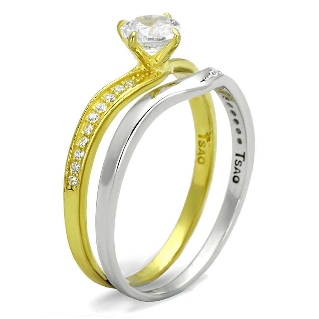 TS210 - Gold+Rhodium 925 Sterling Silver Ring with AAA Grade CZ  in Clear