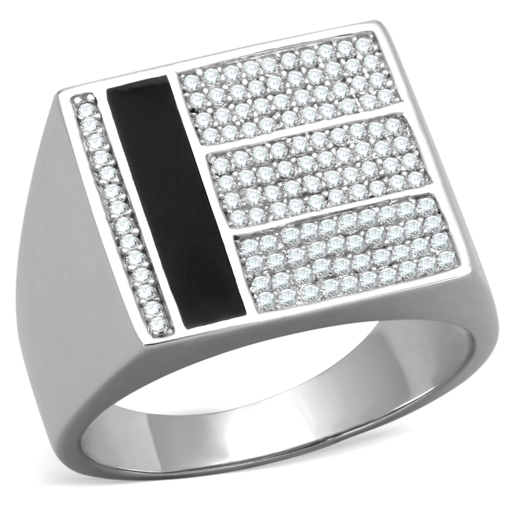 TS222 - Rhodium 925 Sterling Silver Ring with AAA Grade CZ  in Clear