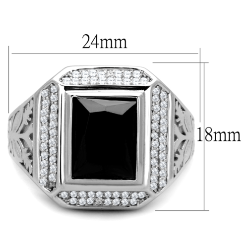 TS224 - Rhodium 925 Sterling Silver Ring with AAA Grade CZ  in Black Diamond