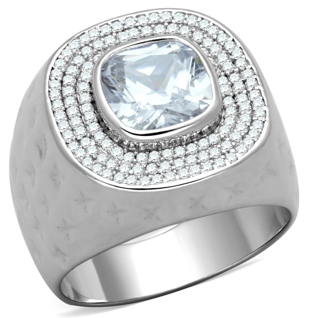 TS231 - Rhodium 925 Sterling Silver Ring with AAA Grade CZ  in Clear